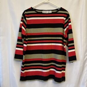 Jaclyn Smith Sport Vintage Red Black Green Striped Shirt Size‎ L